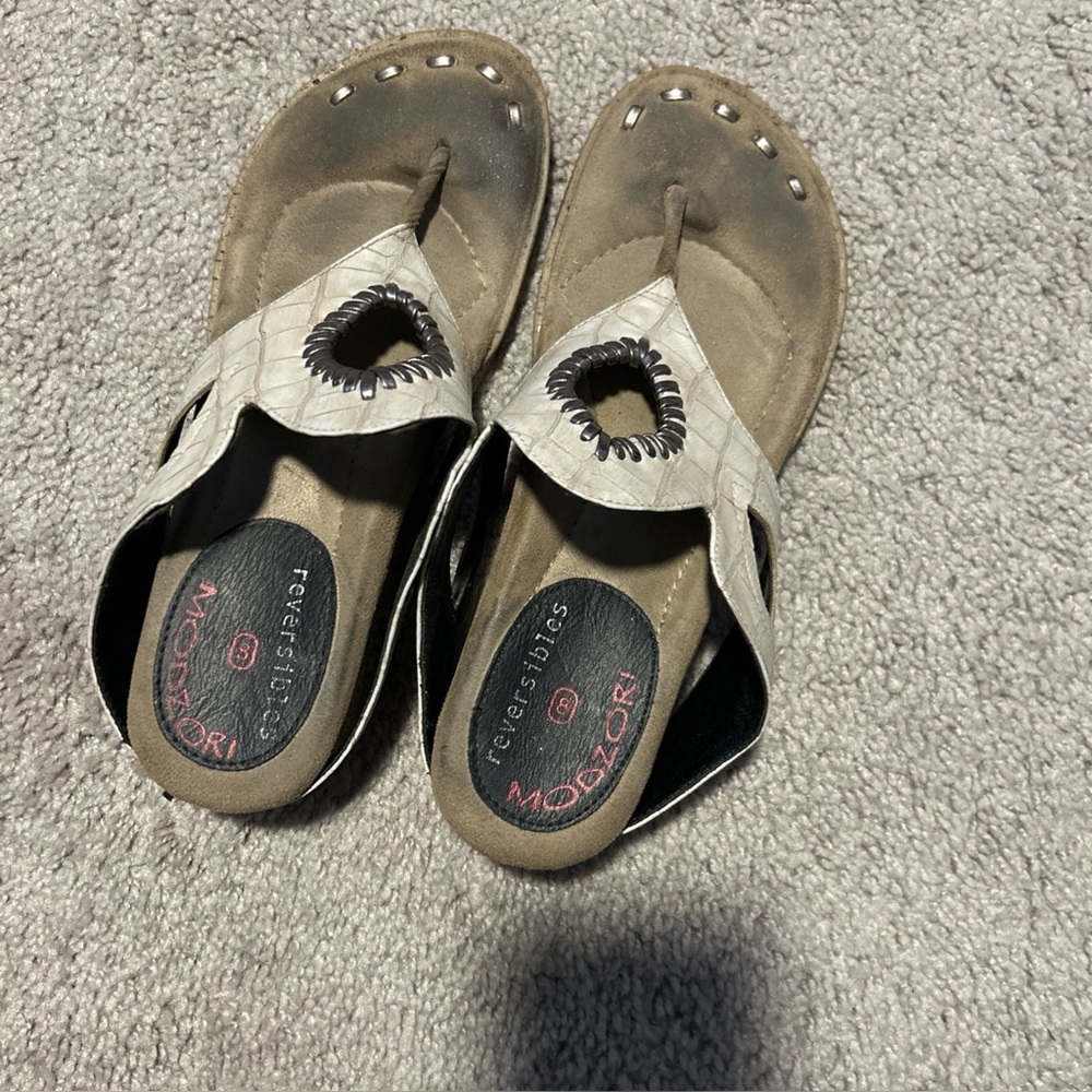 Modzori Reversible Black Beige Convertible Sandals Women’s Size 8